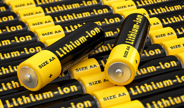 Piles AA au lithium-ion noires et jaunes portant l'inscription « Lithium-Ion